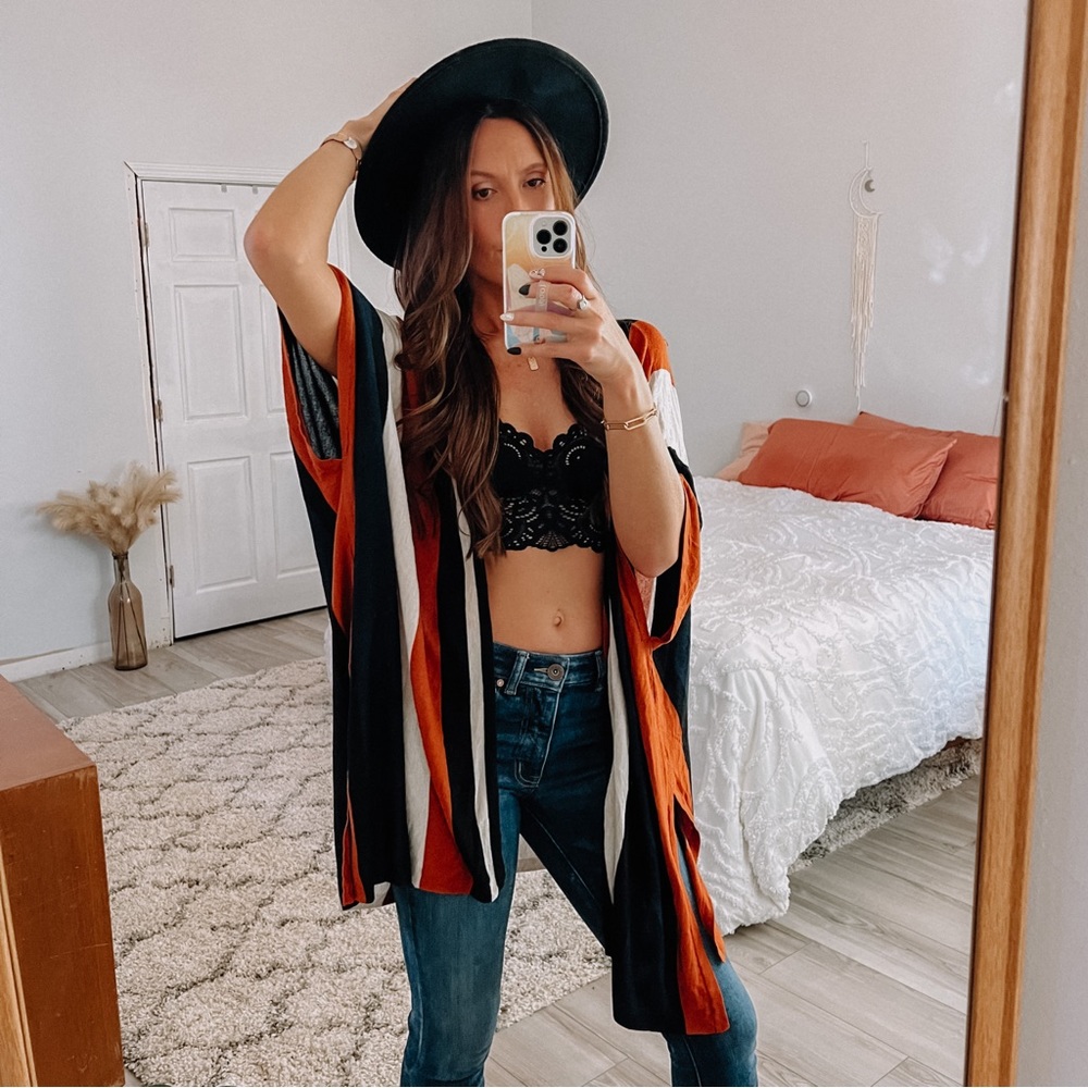 H&M burnt orange & black striped oversized cardigan sweater • Size XS/S